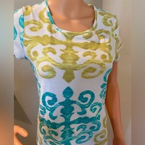 Daisy Fuentes T Shirt My Favorite T Women's Top Green Blue Patterns Tee Large